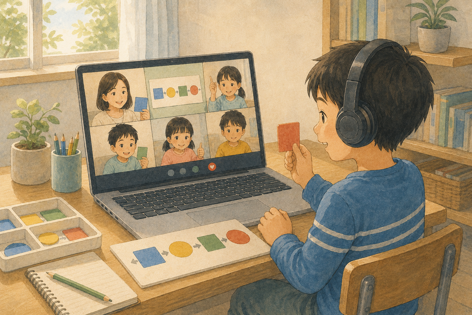学校から帰宅した子どもが安心して休み、保護者が静かに見守る様子