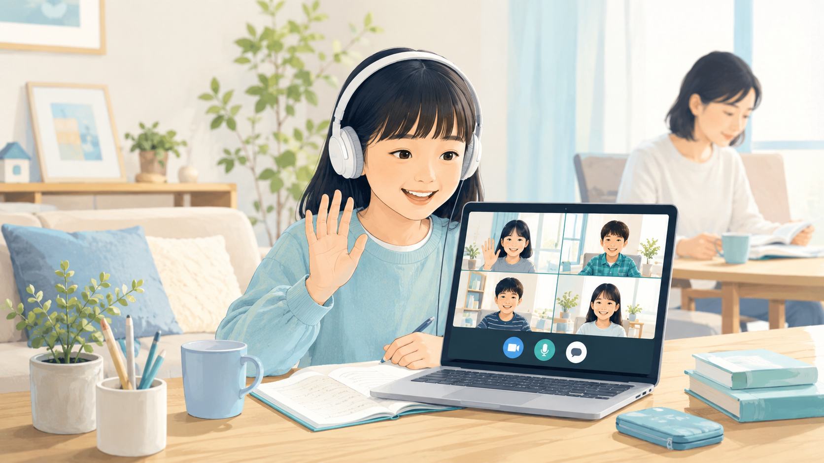 自宅からオンライン授業に参加して全国の仲間と学ぶ子ども