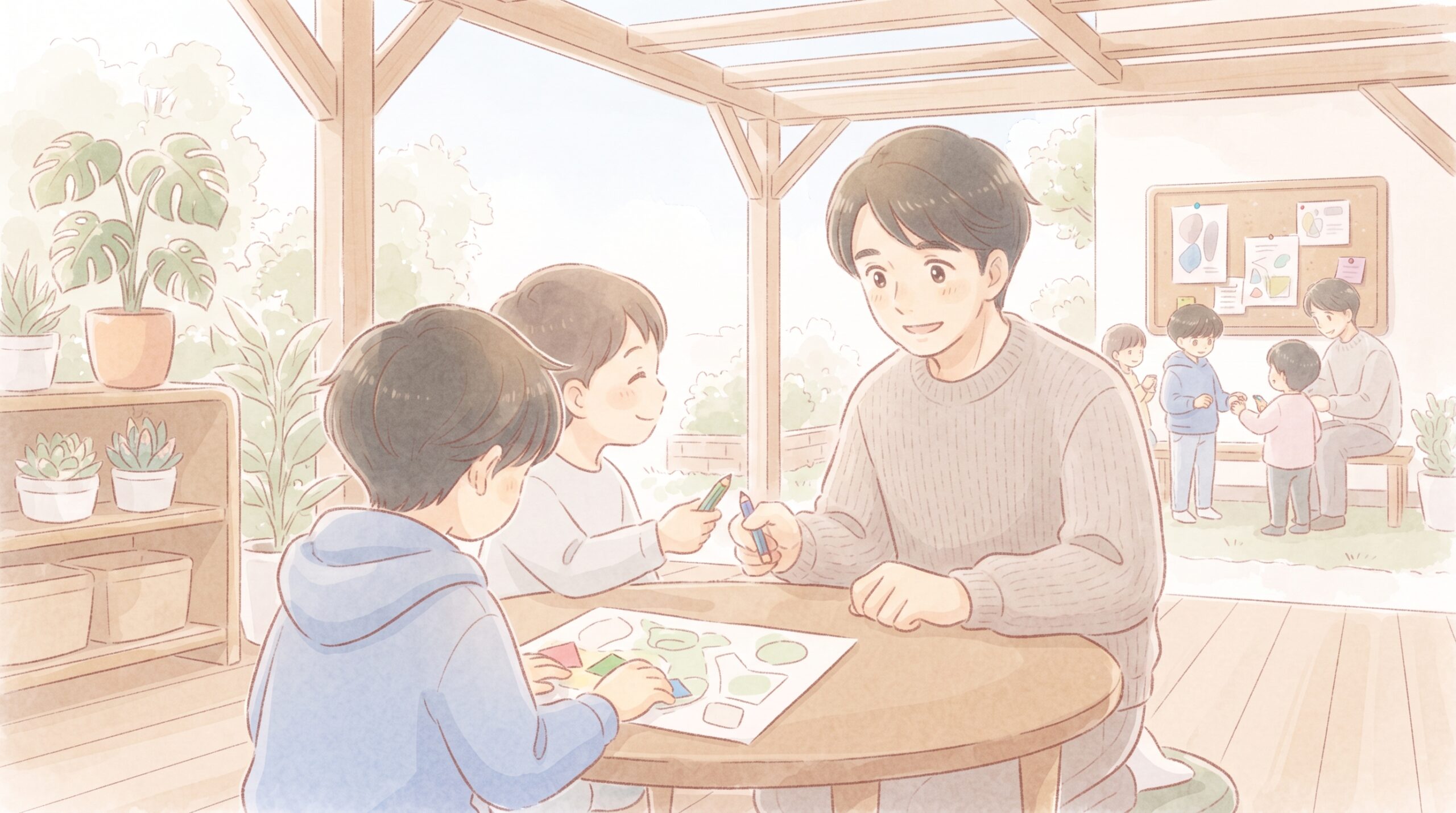地域の居場所で子どもが少しずつ活動を広げるイラスト