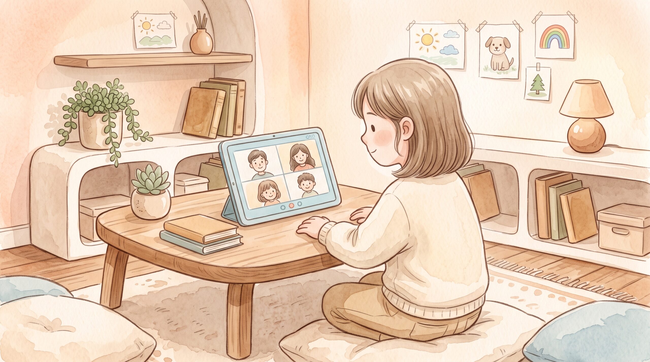 少人数・オンラインで安心して参加する子どものイラスト