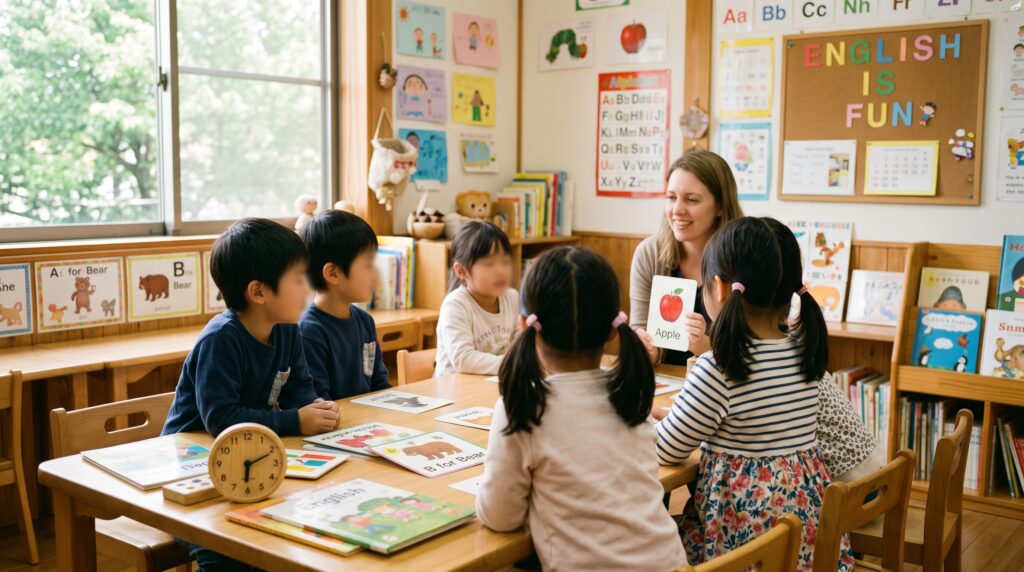 子どもが英語を楽しく学ぶ様子（子ども向け英会話教室のイメージ）