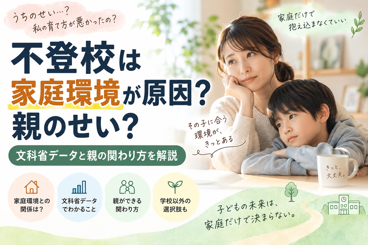 不登校は家庭環境が原因なのか、親のせいなのかを文科省データと親子の関わり方から考えるイメージ