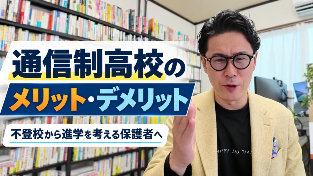 通信制高校のメリット・デメリットを、不登校からの進学を考える保護者に向けて解説する星野達郎