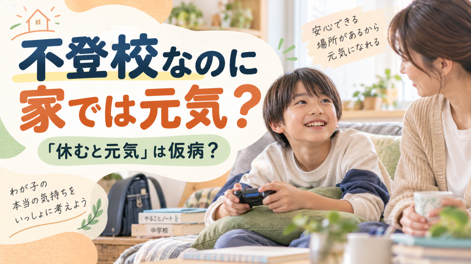 不登校で学校には行けないが家では元気に過ごす子どもと見守る保護者