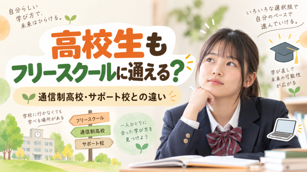 高校生もフリースクールに通える？通信制高校やサポート校との違いを紹介するアイキャッチ画像