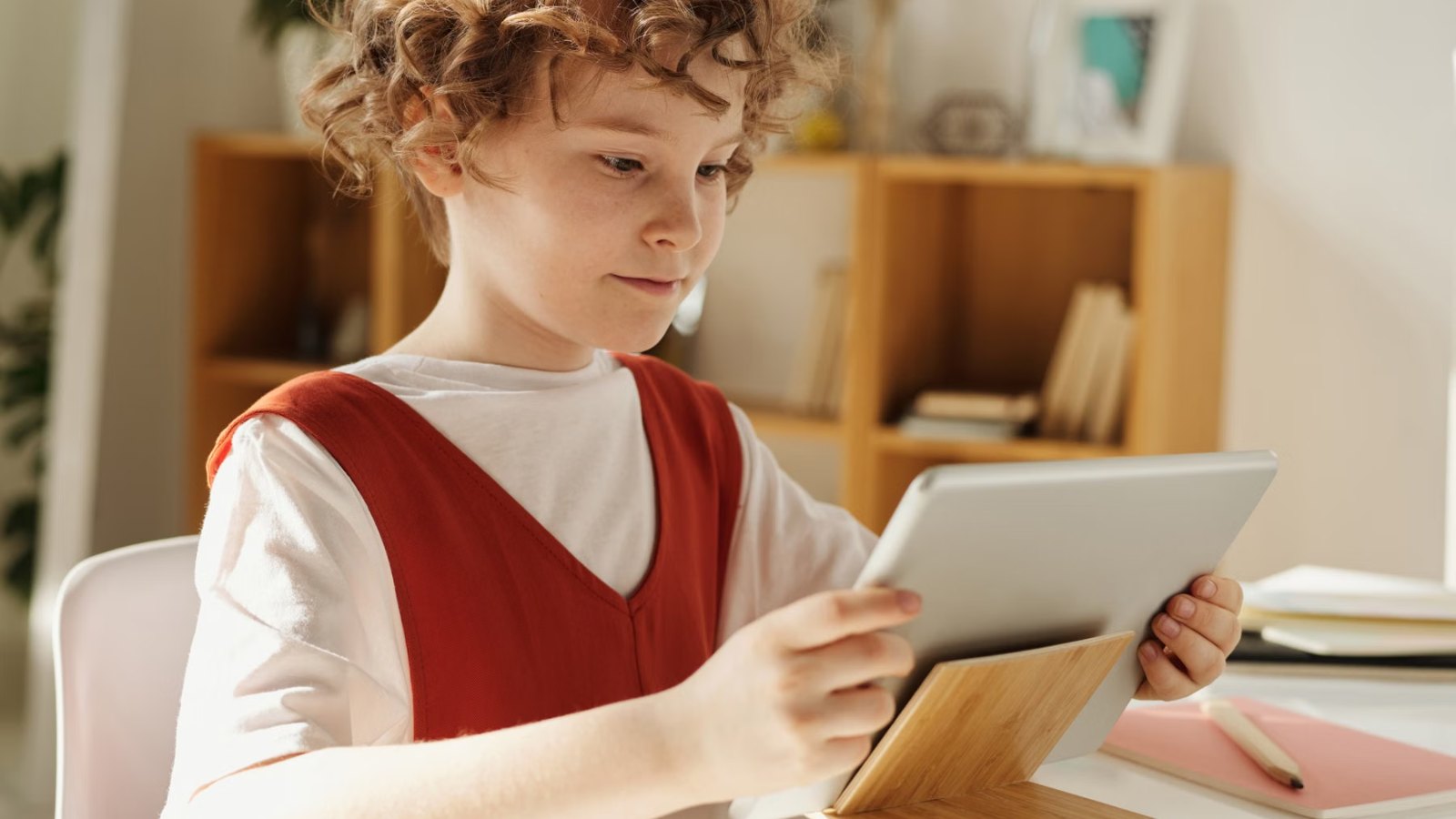 タブレットを使って学ぶ子ども