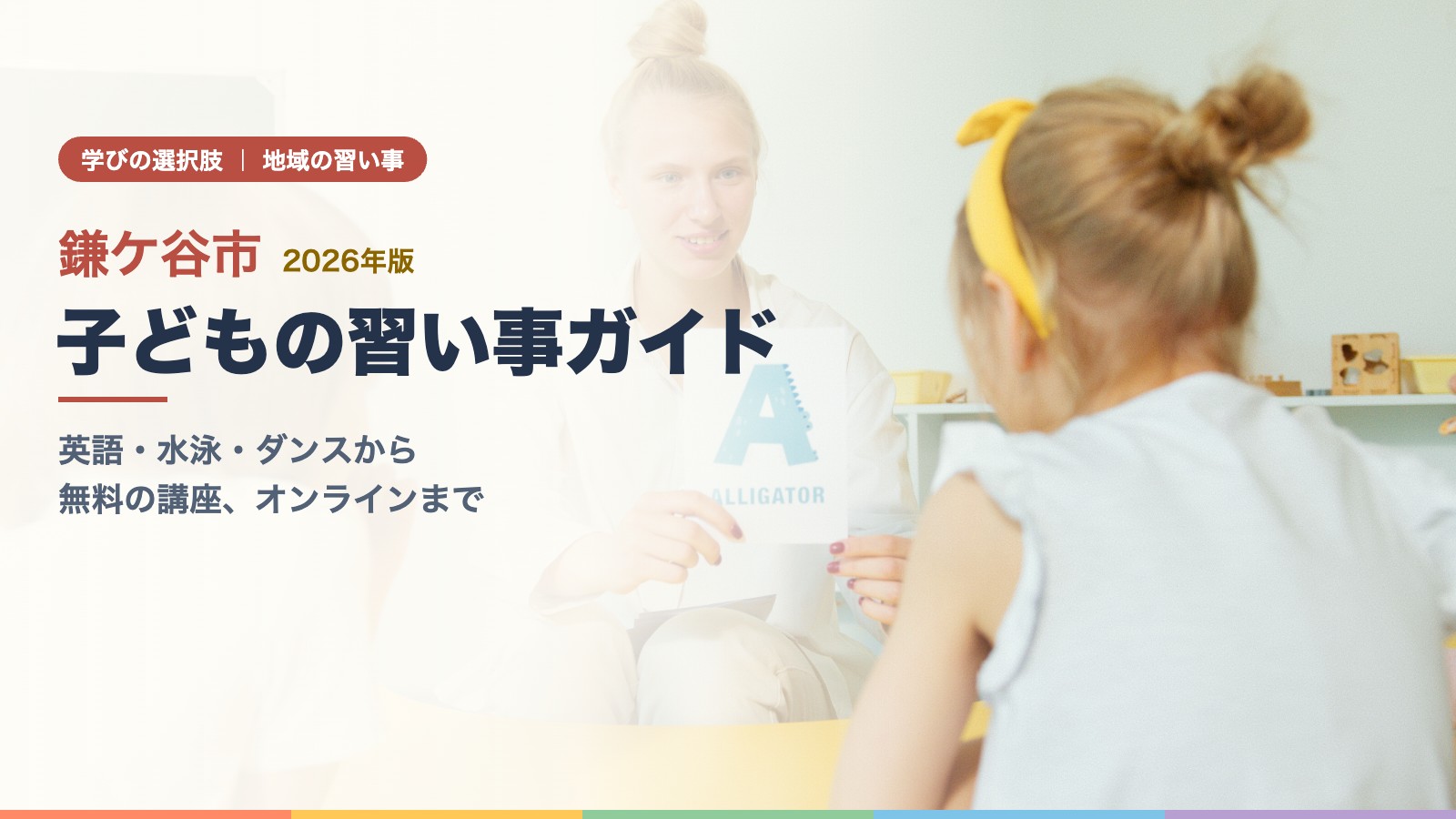 アルファベットのカードを見せる先生と英語のレッスンを受ける子どもたち