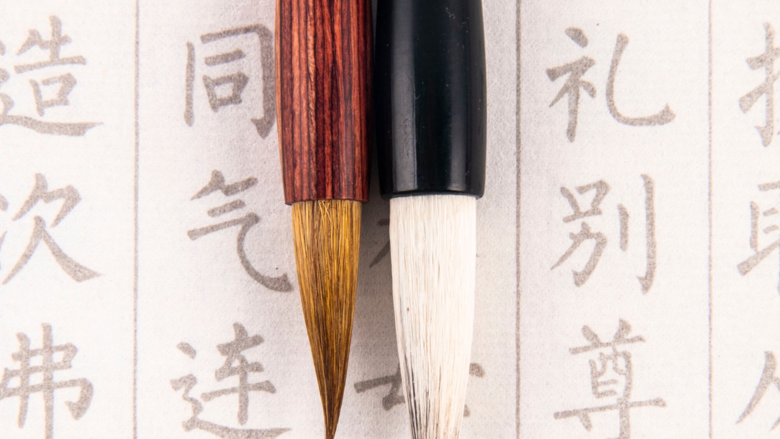 半紙の上に並べられた書道の筆