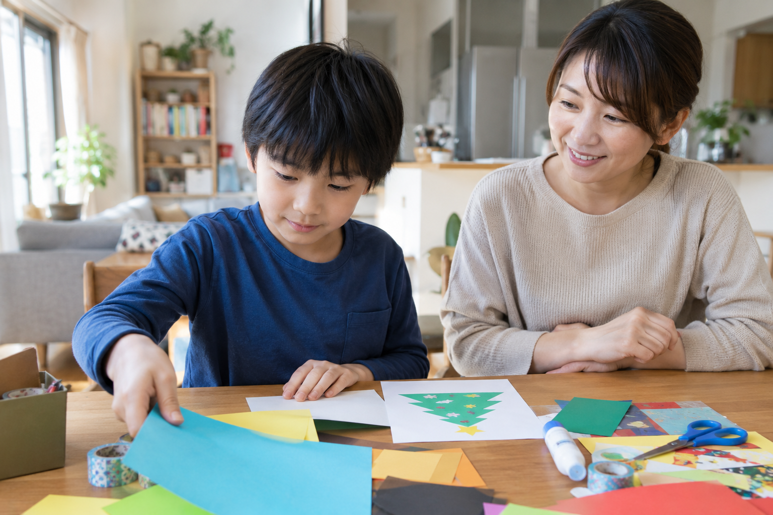 大人が先に決めず、本人が材料を選ぶ時間を残す。（AI生成の写真イメージ）