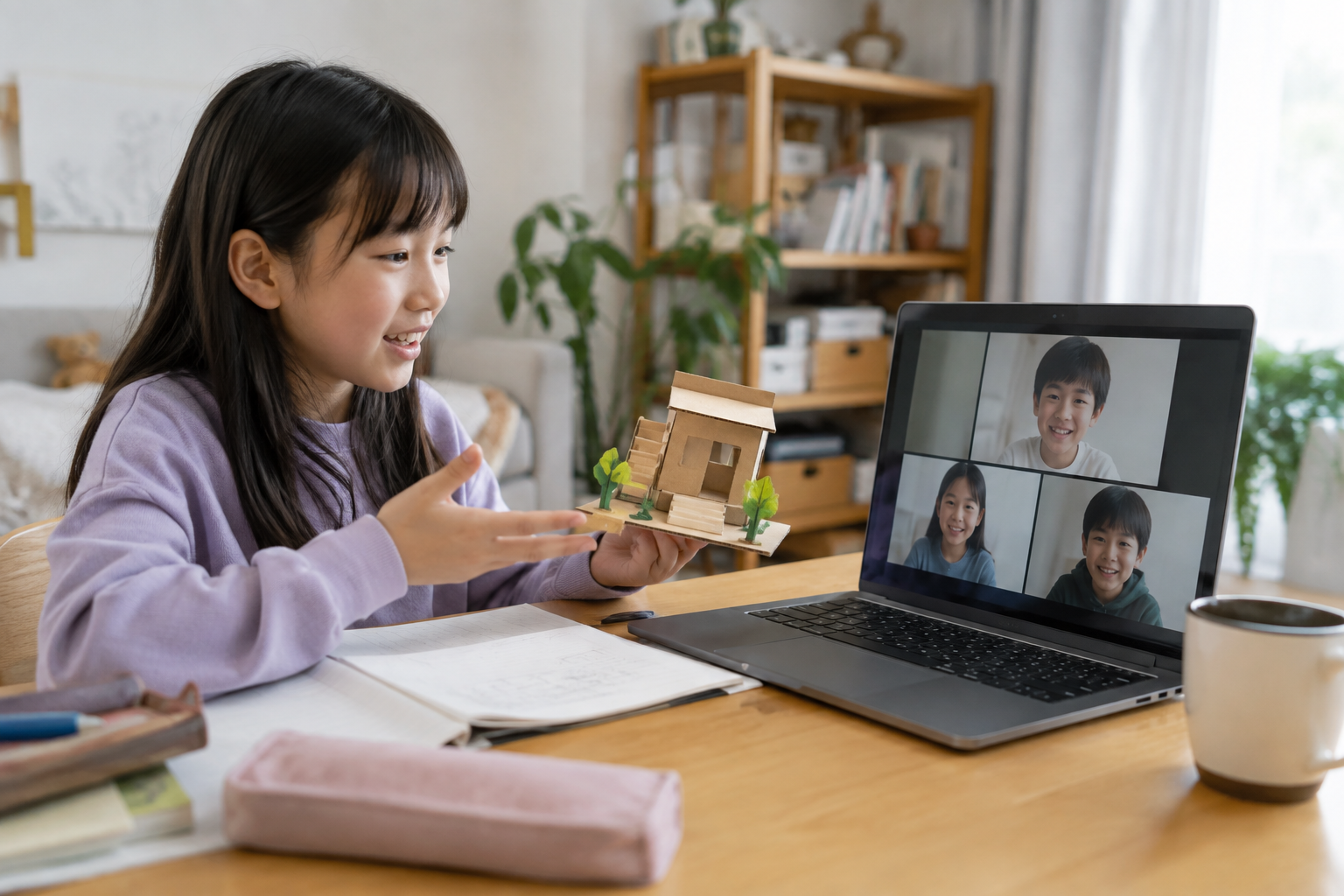 オンラインでも、互いの考えを伝え合う場面があるかを確かめる。(AI生成の写真イメージ)