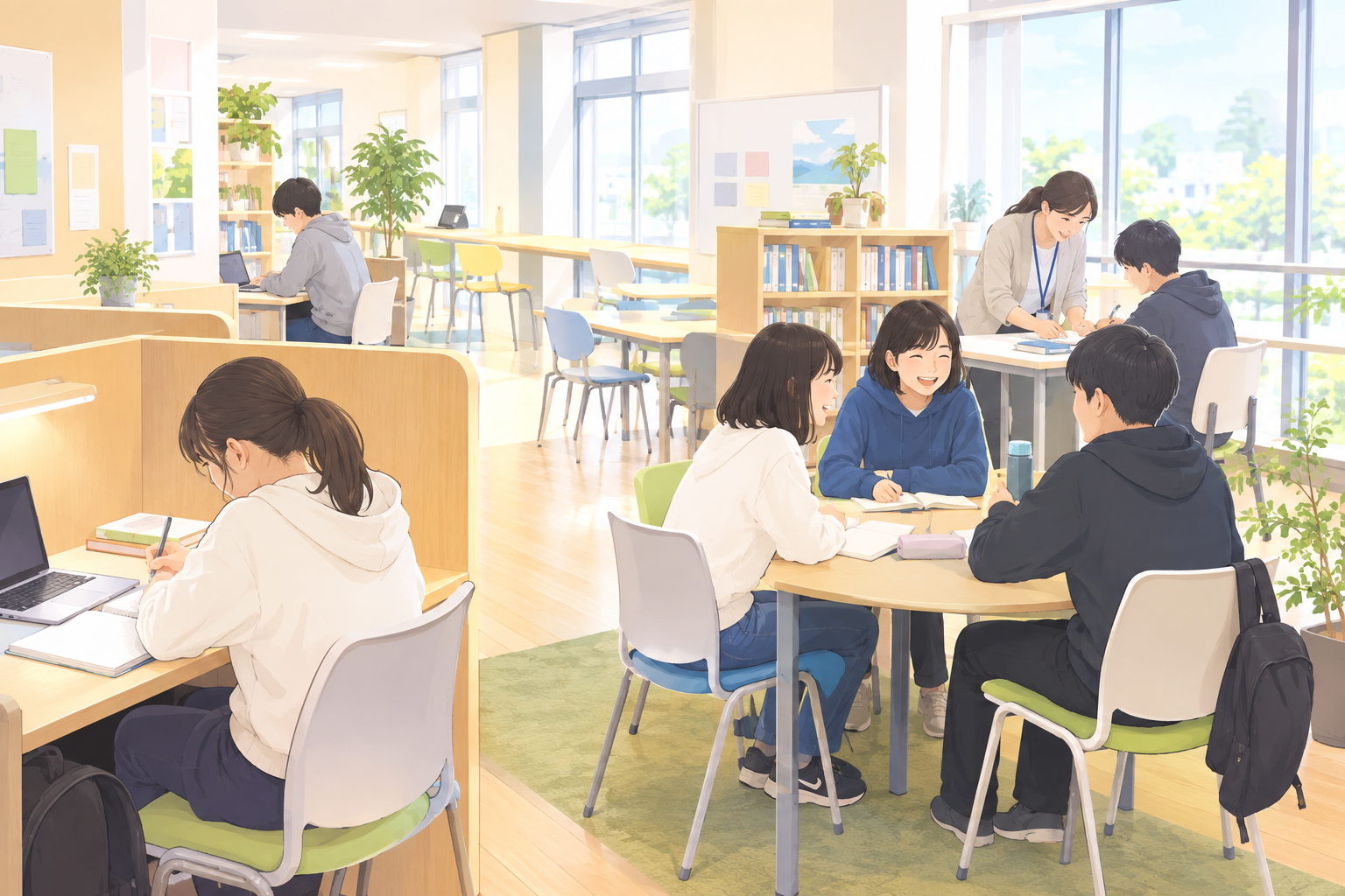 通信制高校のキャンパス内の学習スペース