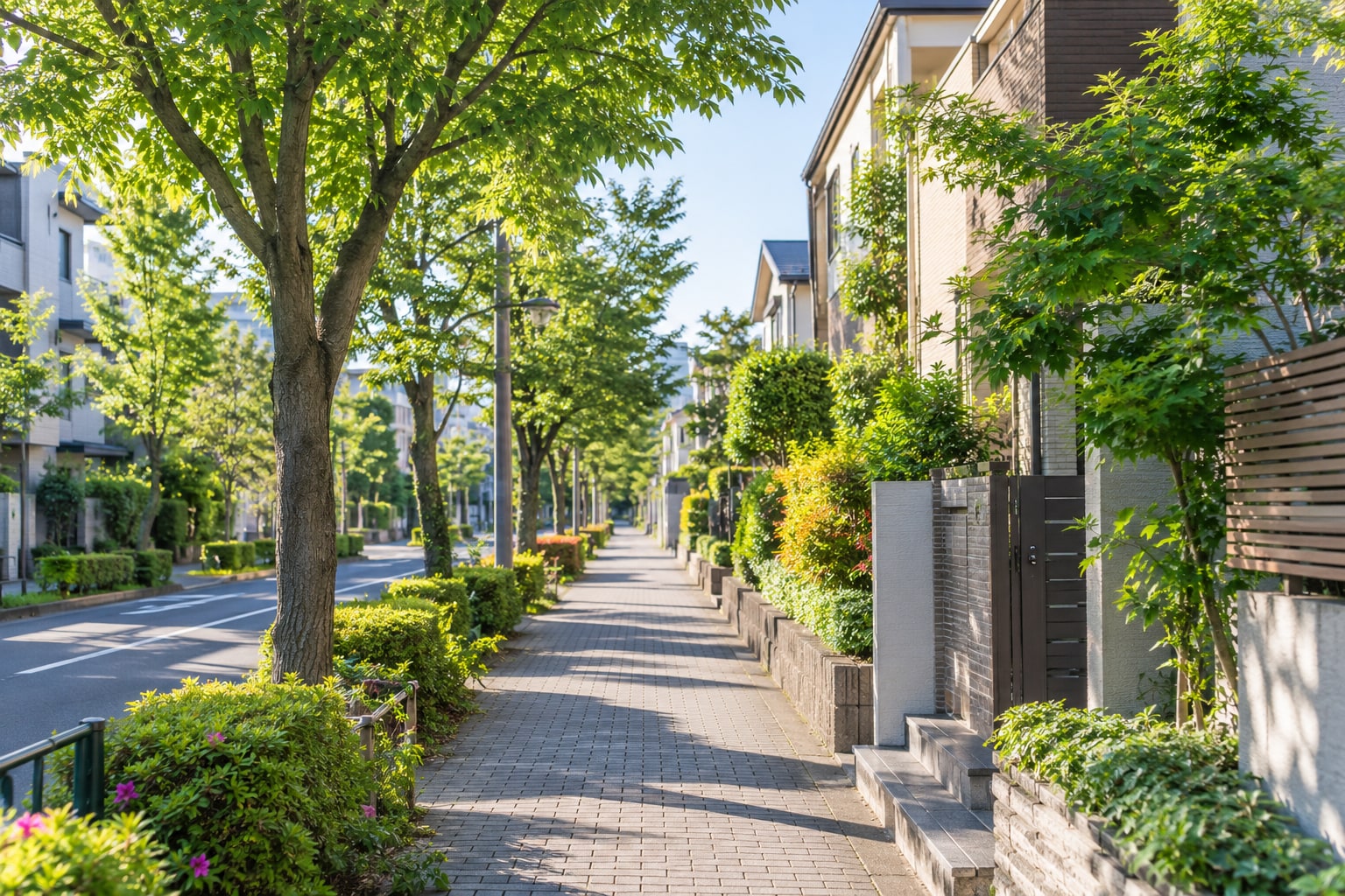 木々と水辺のそばに広がる足立区の街の景色
