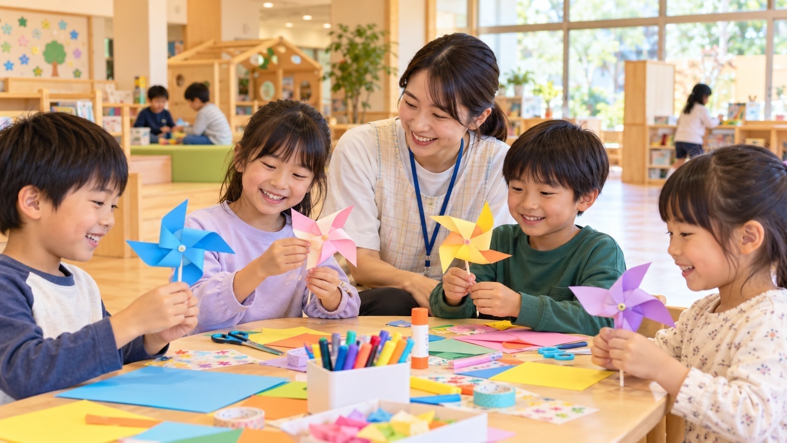 子どもが絵本の読み聞かせを聞くAI生成イメージ。阿賀野市の実在図書館・行事・参加者ではありません。