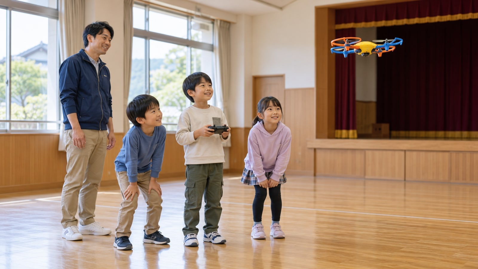 子どもたちがチームで活動するAI生成イメージ。阿賀野市の実在団体・会場・参加者ではありません。