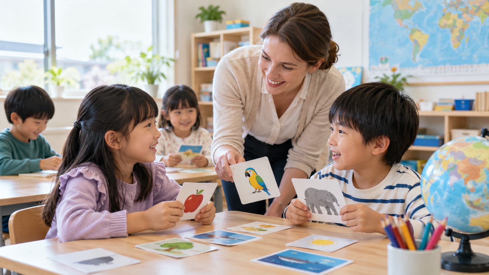子ども向け英語教室の少人数レッスンをイメージした明るい教室