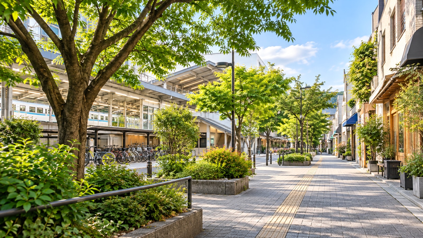 昭島駅周辺の並木道をイメージした明るい風景