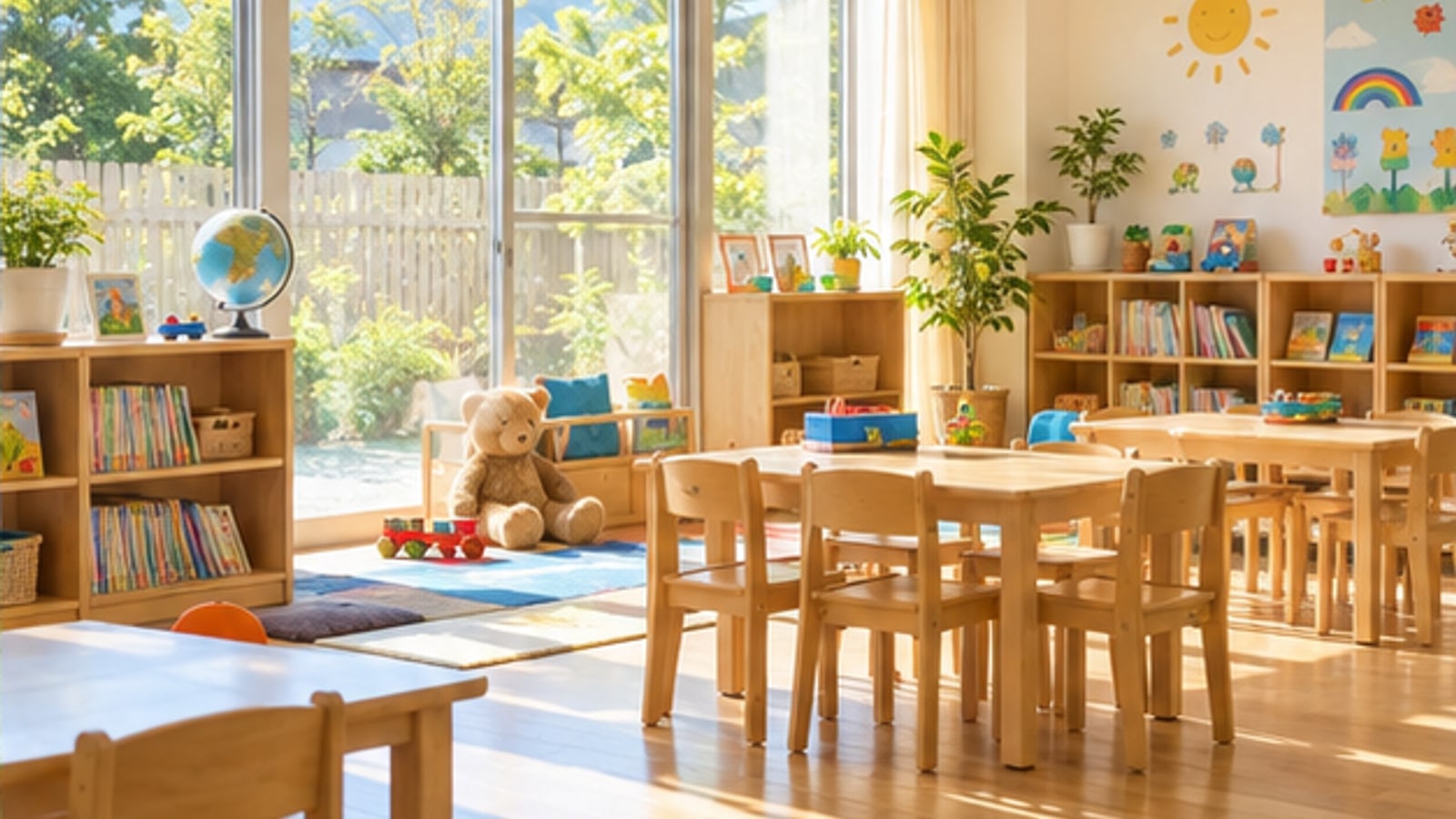 自然光の入る明るい幼児向け学習室