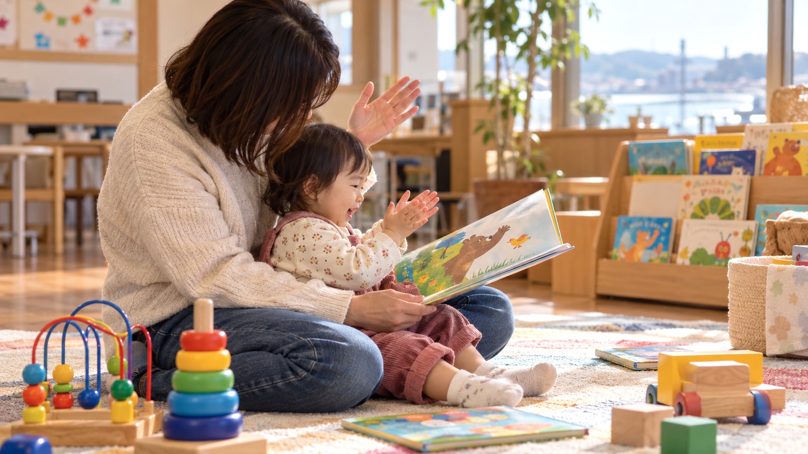 親子で英語の絵本を楽しむ未就園児の学びのイメージ