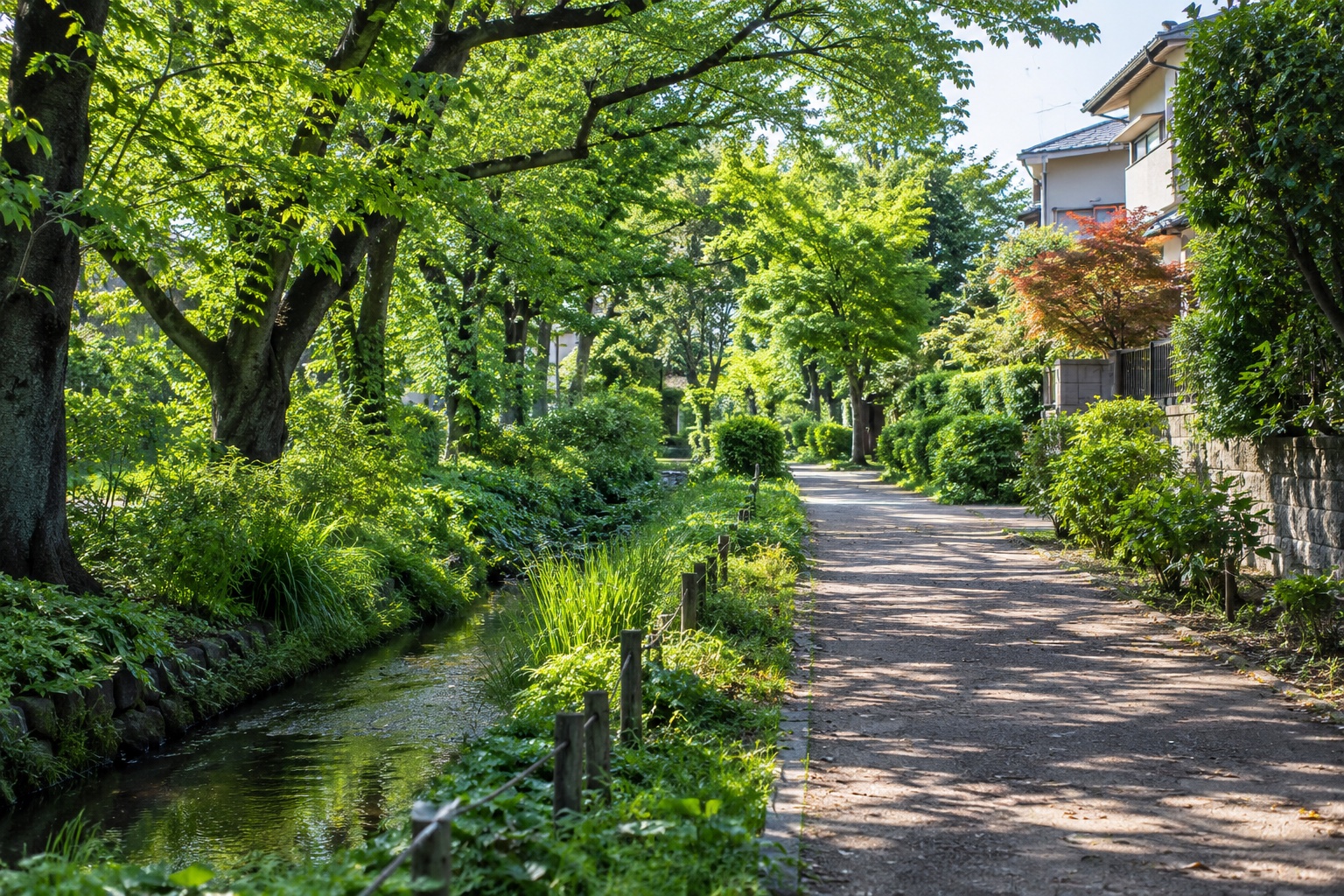 調布市の緑道と住宅街のイメージ