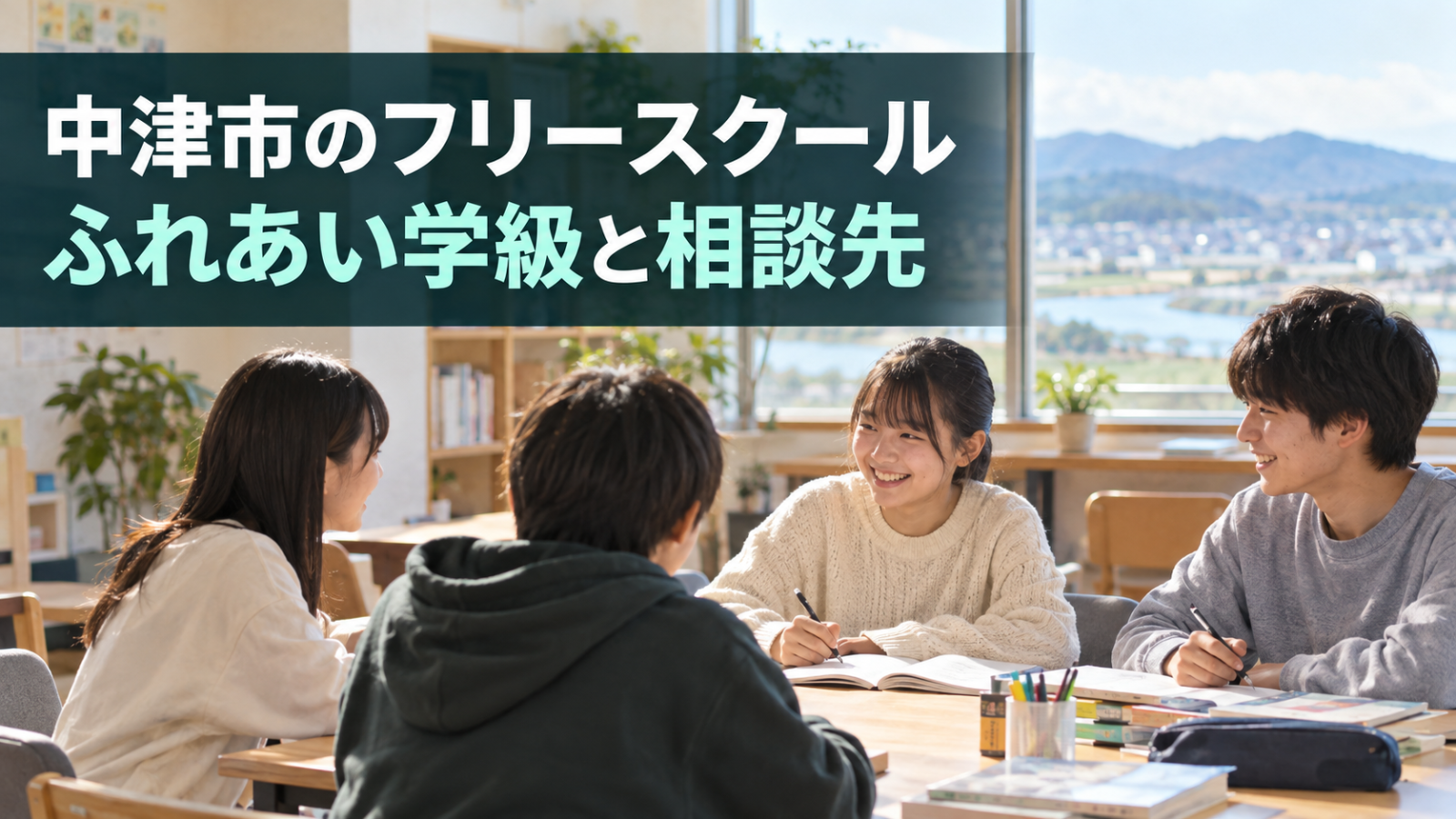 中津市のフリースクールを探すための相談先と通い方を示す文字入り記事用ビジュアル