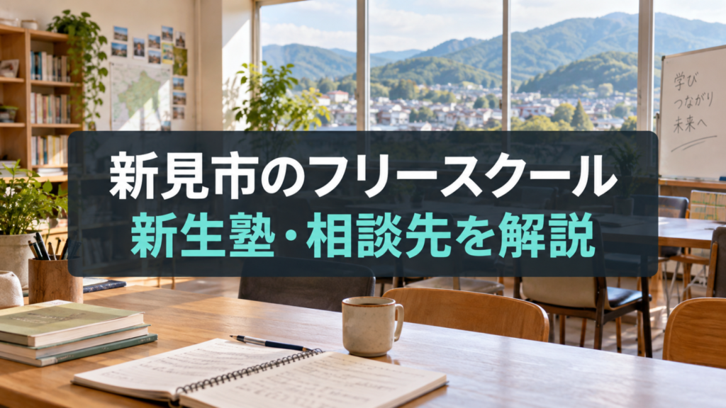 新見市のフリースクールを探すための相談先と通い方を示す文字入り記事用ビジュアル