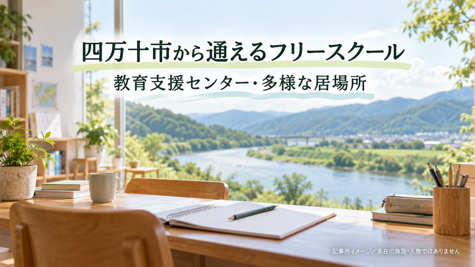 四万十市から通えるフリースクールを示す文字入り記事用サムネイル(実在の施設・人物ではありません)