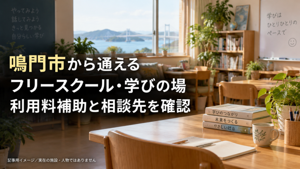 鳴門市のフリースクール・学びの場を示す文字入り記事用サムネイル（実在の施設・人物ではありません）