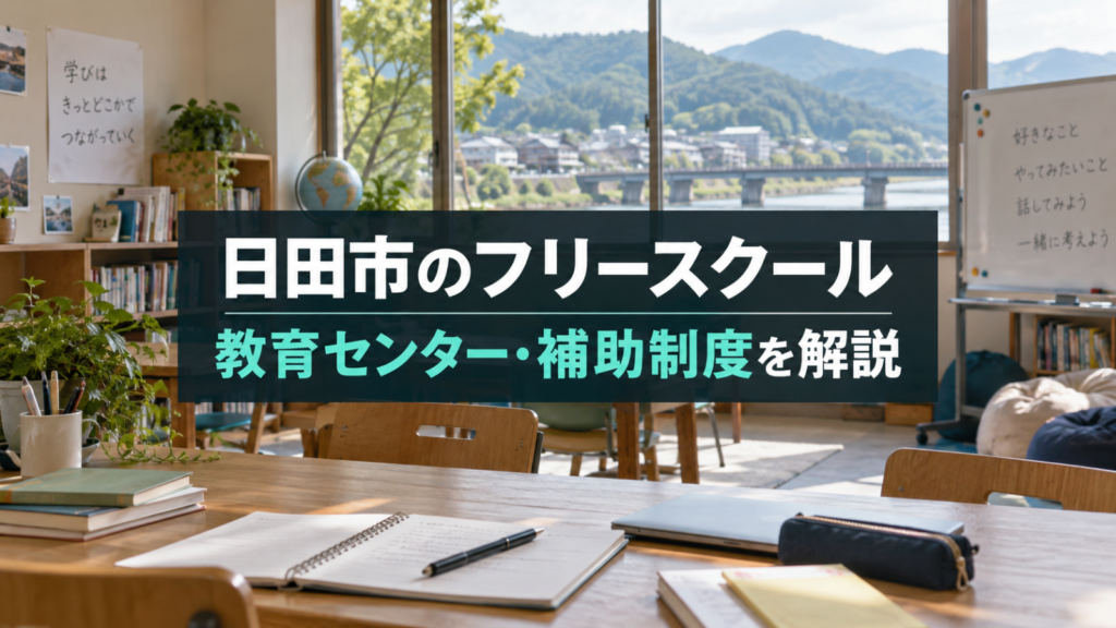 日田市のフリースクールを探すための相談先と通い方を示す文字入り記事用ビジュアル