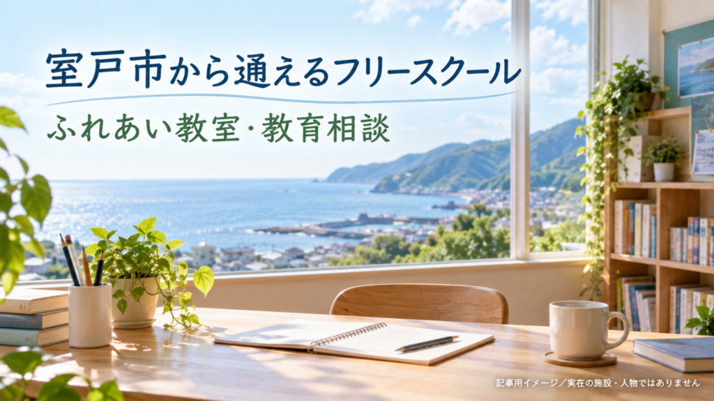 室戸市から通えるフリースクールを示す文字入り記事用サムネイル（実在の施設・人物ではありません）