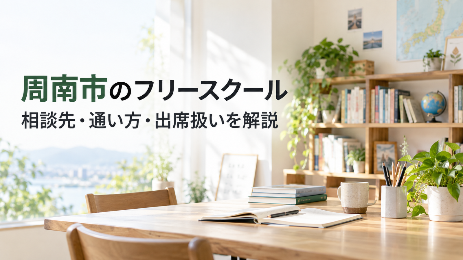 周南市のフリースクールを探すための相談先と通い方を示す文字入り記事用ビジュアル