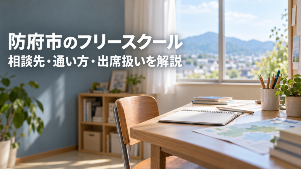防府市のフリースクールを探すための相談先と通い方を示す文字入り記事用ビジュアル