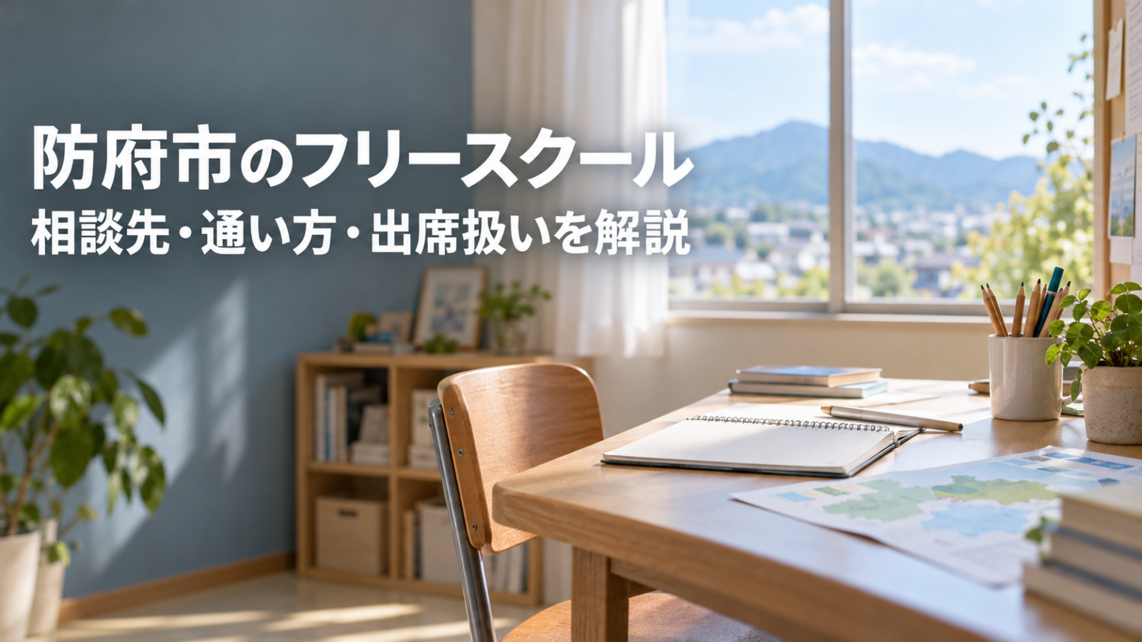 防府市のフリースクールを探すための相談先と通い方を示す文字入り記事用ビジュアル