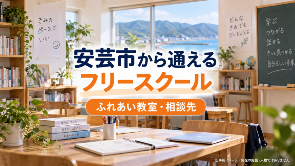 安芸市から通えるフリースクールを示す文字入り記事用サムネイル（実在の施設・人物ではありません）