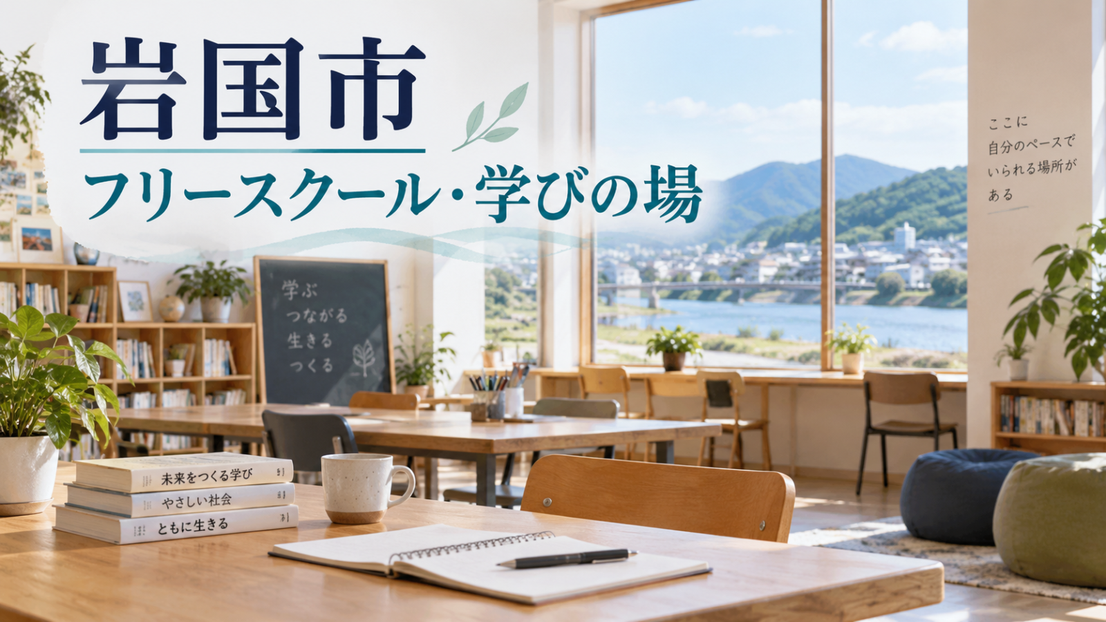 岩国市から通えるフリースクール・学びの場を紹介する記事用サムネイル（実在の施設・人物ではありません）