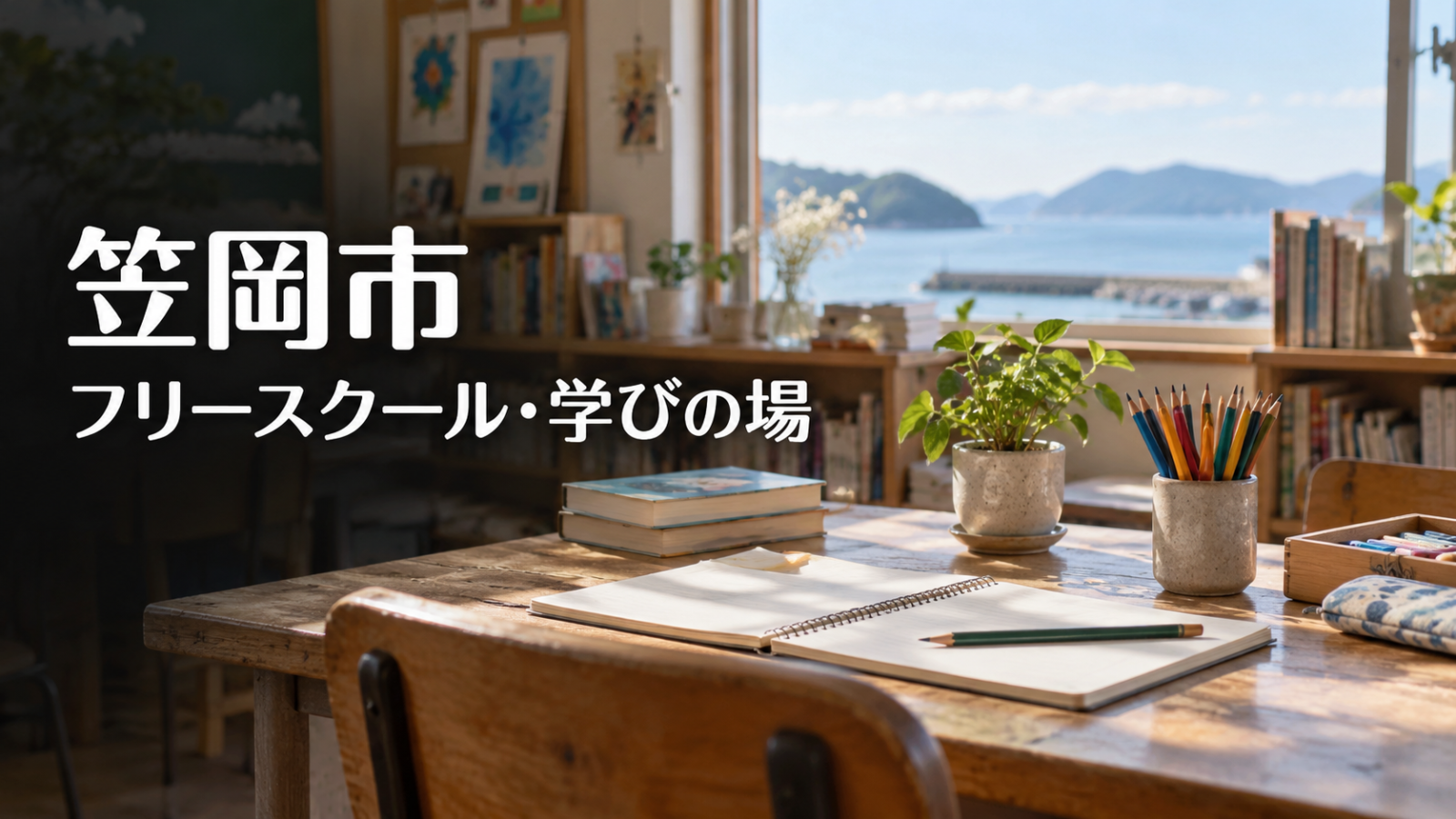 笠岡市から通えるフリースクール・学びの場を紹介する記事用サムネイル（実在の施設・人物ではありません）
