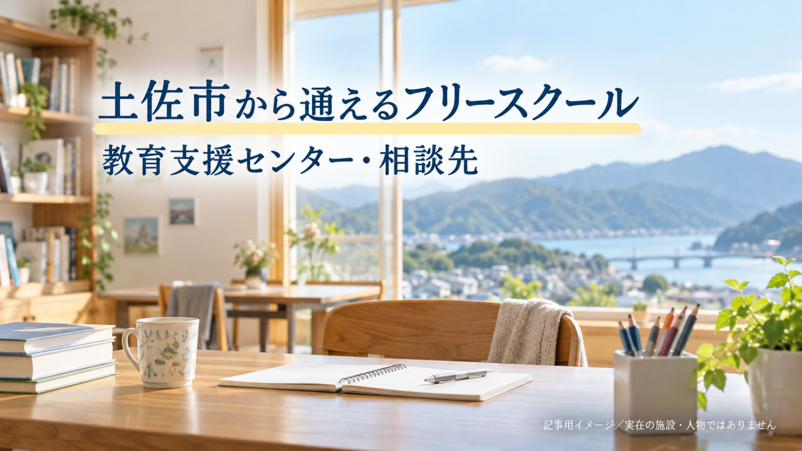 土佐市から通えるフリースクールを示す文字入り記事用サムネイル(実在の施設・人物ではありません)