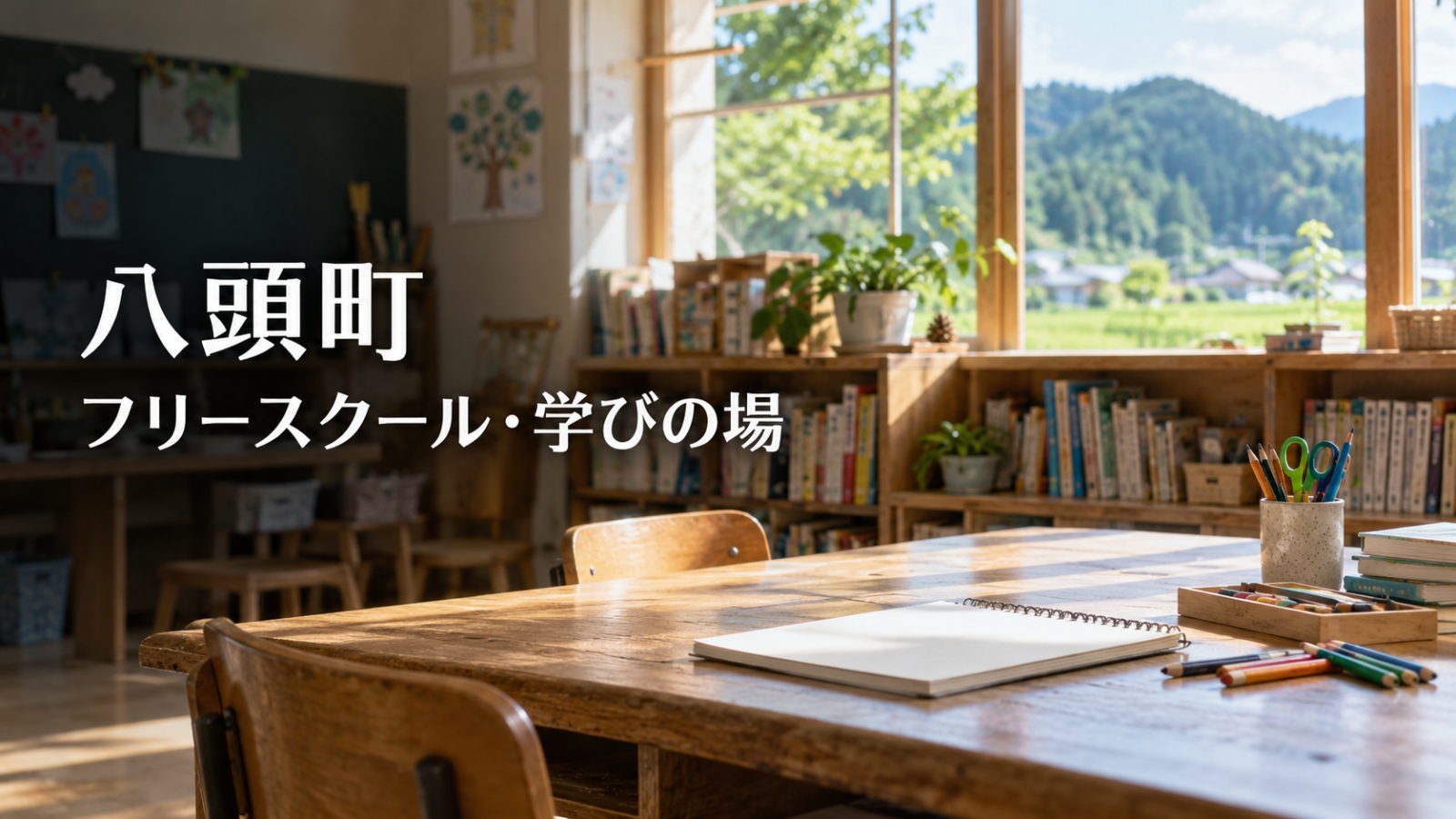 八頭町から通えるフリースクール・学びの場を紹介する記事用サムネイル（実在の施設・人物ではありません）