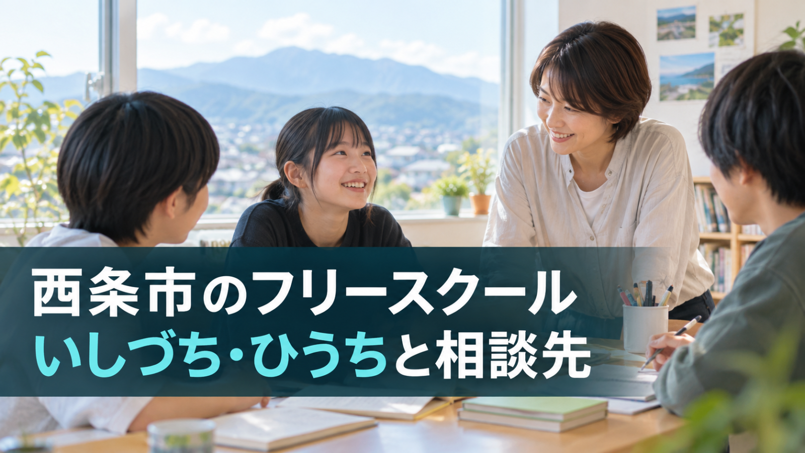 西条市のフリースクールを探すための相談先と通い方を示す文字入り記事用ビジュアル