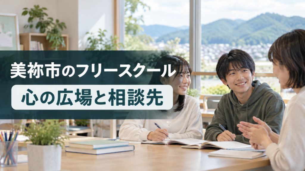 美祢市のフリースクールを探すための相談先と通い方を示す文字入り記事用ビジュアル