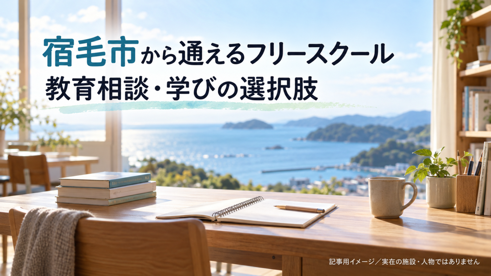宿毛市から通えるフリースクールを示す文字入り記事用サムネイル(実在の施設・人物ではありません)