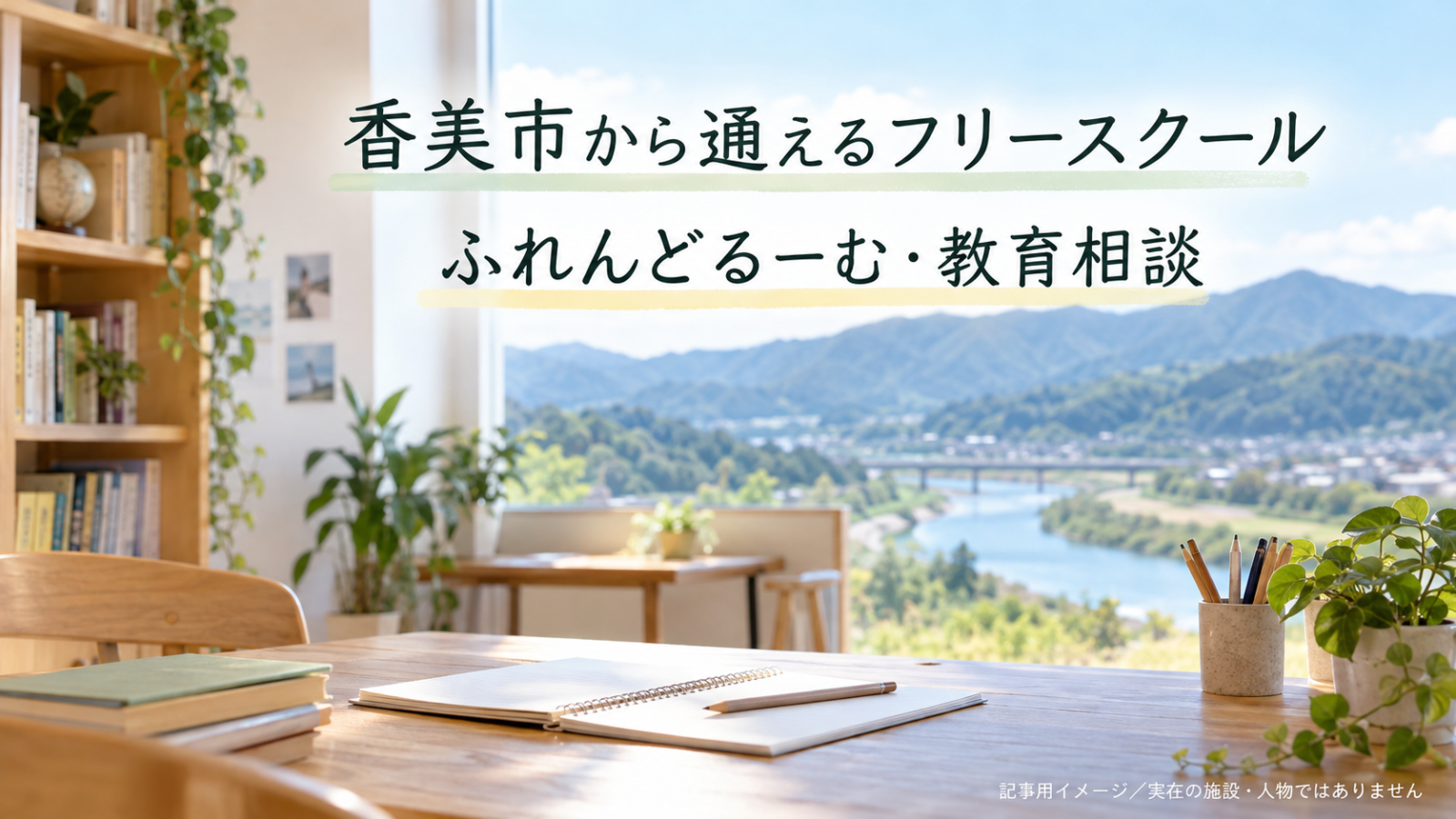 香美市から通えるフリースクールを示す文字入り記事用サムネイル（実在の施設・人物ではありません）