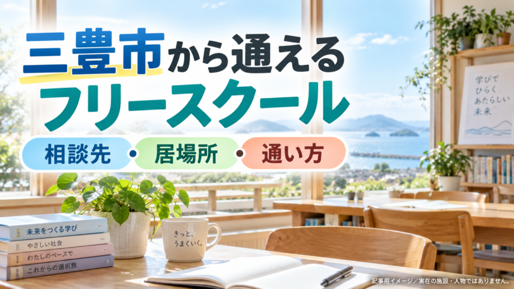 三豊市から通えるフリースクールを示す文字入り記事用サムネイル（実在の施設・人物ではありません）