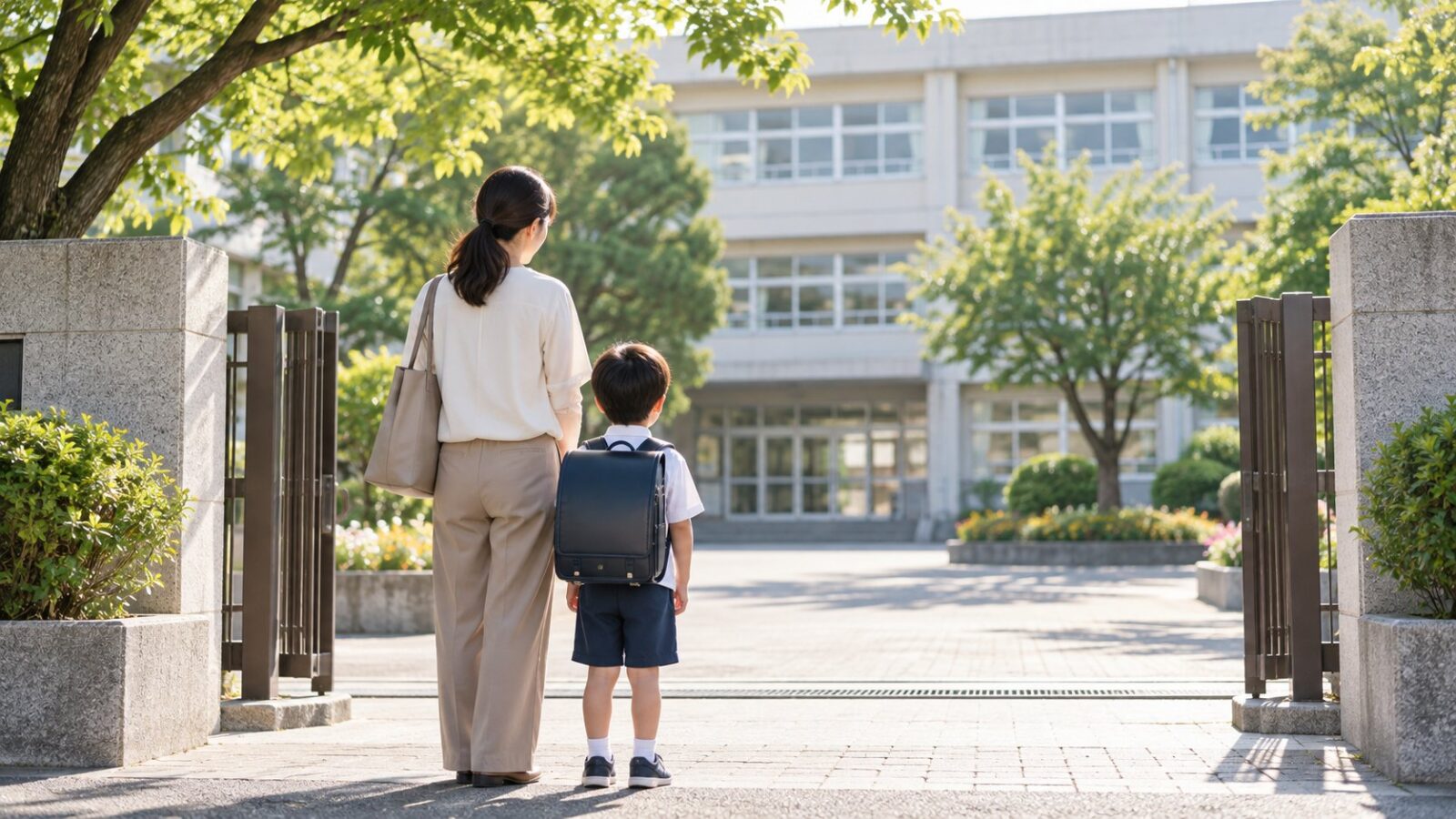 日本の学校へ通い始める子どもと保護者のイメージ