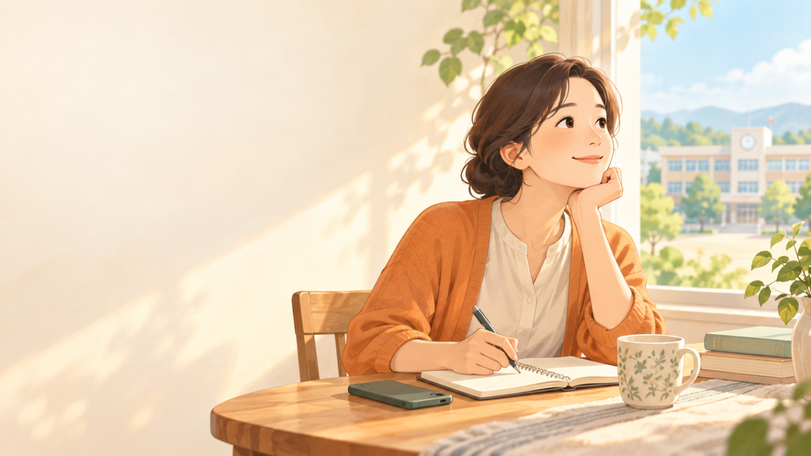 学校からの連絡方法をノートに整理する保護者のイラスト