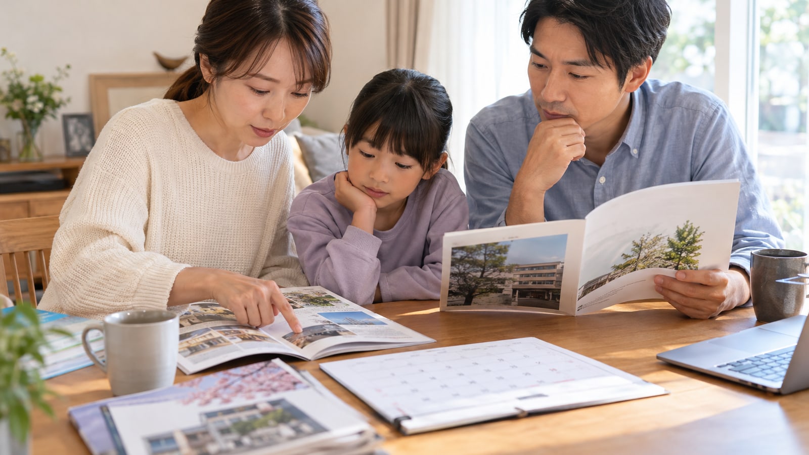 親子で八戸市内の通学ルートを確認する様子
