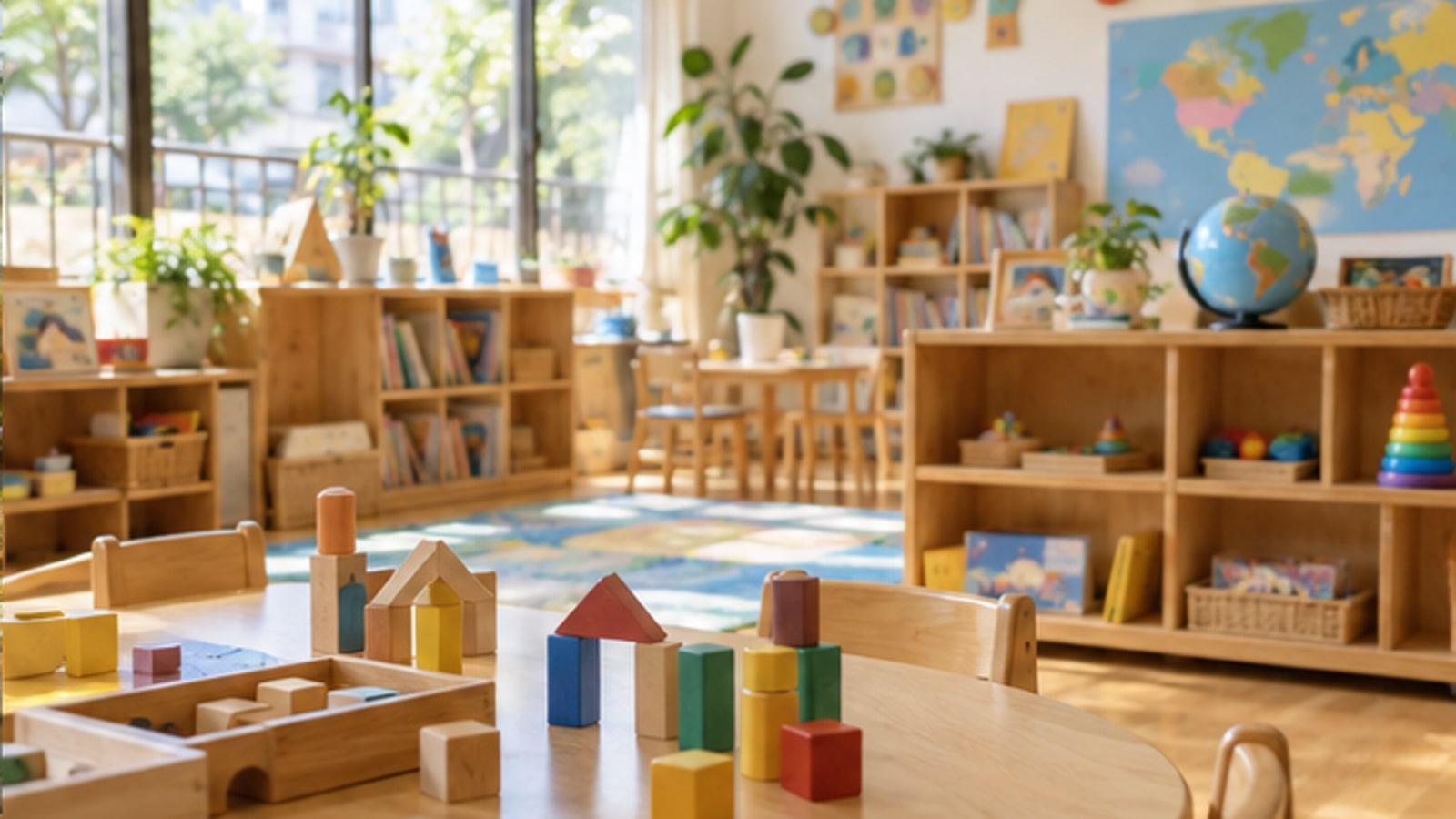 自然光が差し込む幼児向けの学習室