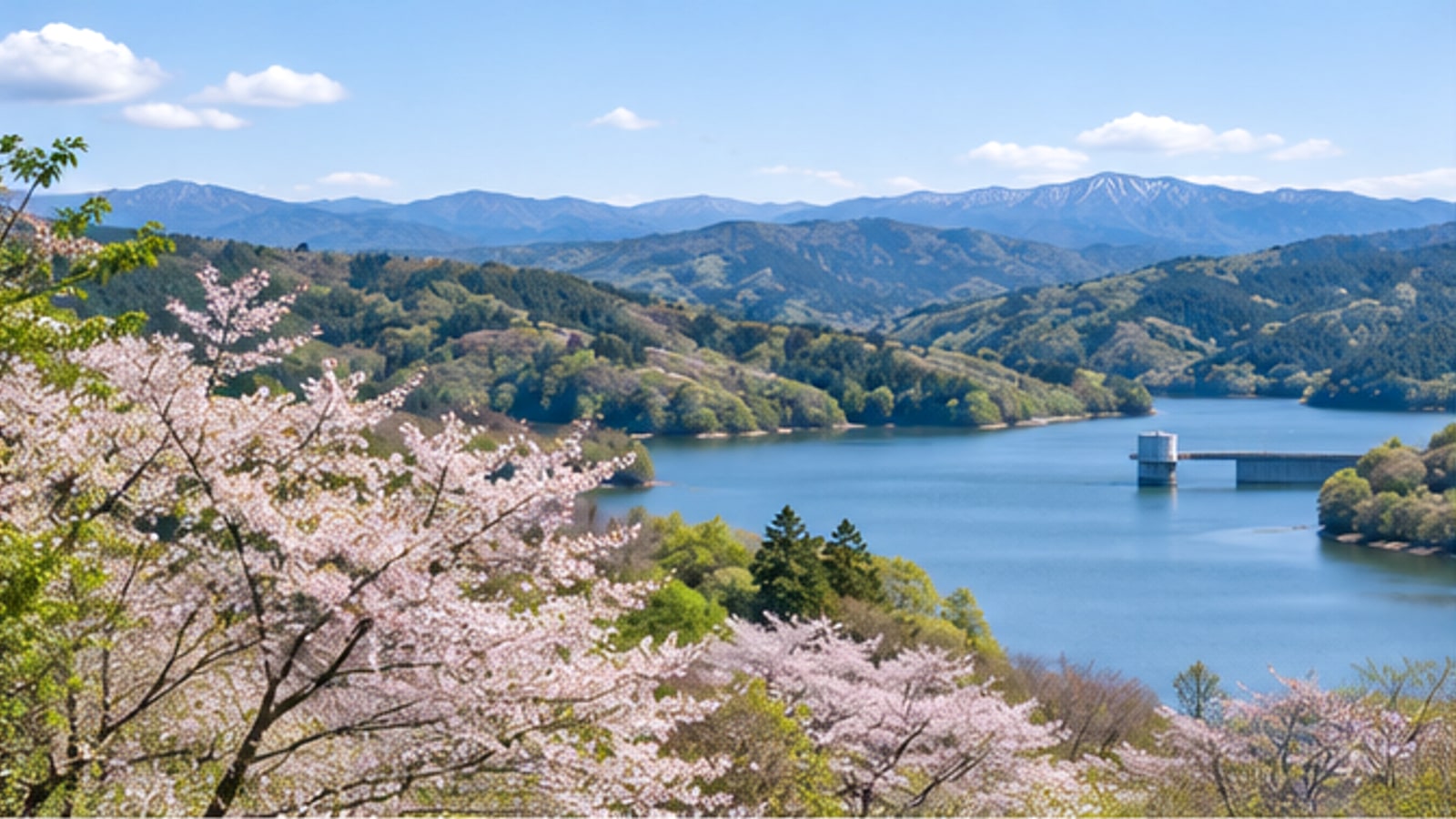 東大和市周辺の湖と緑の丘をイメージした写真