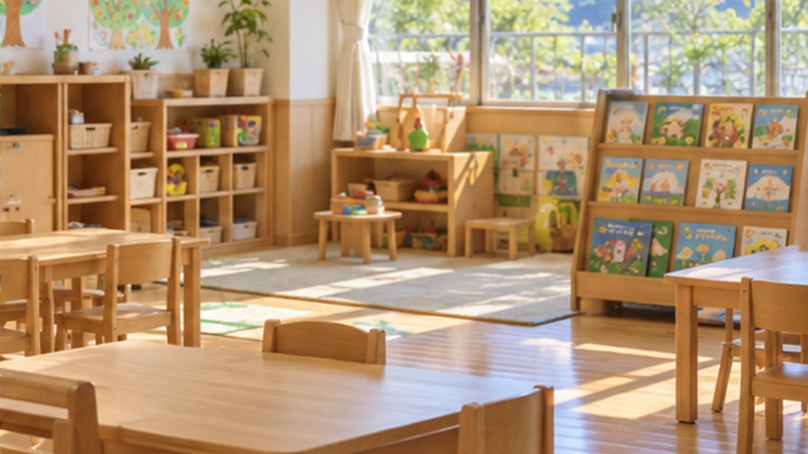 彦根市をイメージした明るい幼児向け学習室