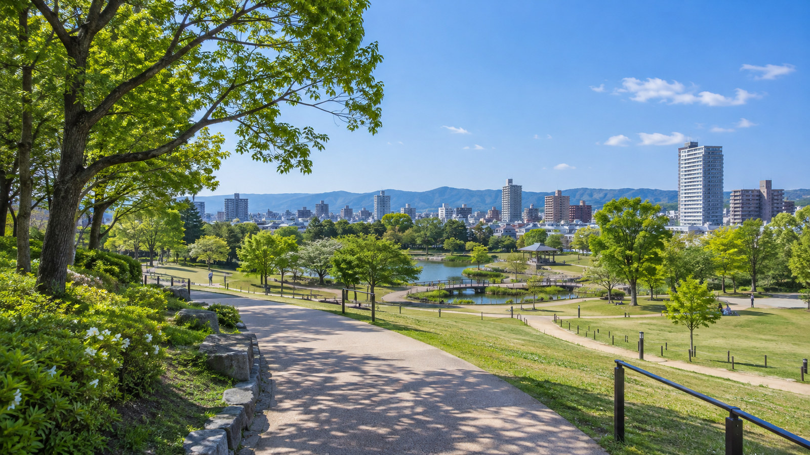 茨木市の公園と住宅地をイメージした明るい風景