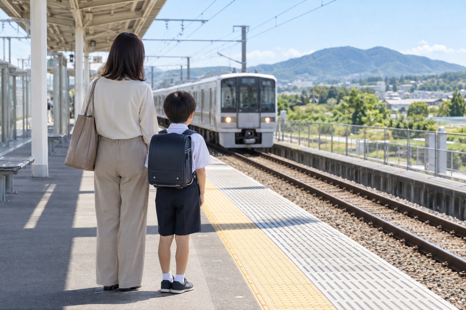 茨城県内での通学をイメージした朝の駅の風景